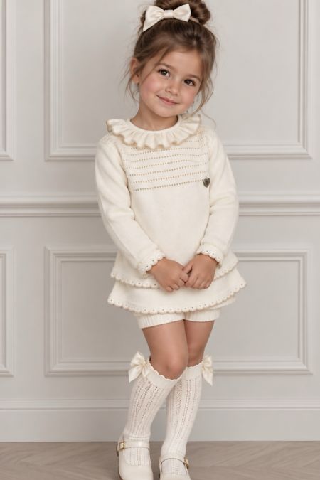 Granlei girls knitted jam pant set 226-154C1 IVORY