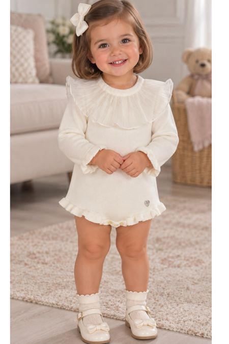 Granlei girls romper with pleated collar 226-381 IVORY