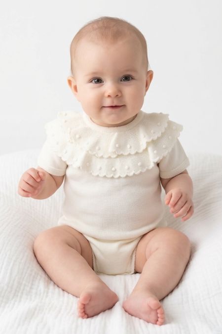 Little Star double collar knit romper P1127 Ivory