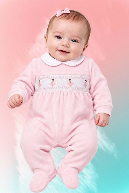 Kleo Kids baby girl ballerina velour babygrow PINK