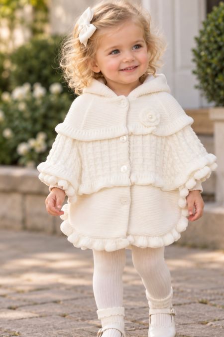 Little Star baby girls knitted poncho 2717 WHITE