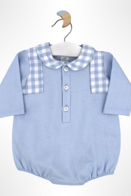 Rapife baby boys romper with checked collar 4108W26 BLUE