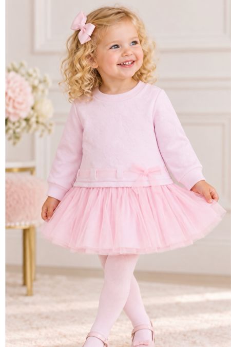 Tutto Piccolo girls dress and tights with tulle bow 2284W26 PINK