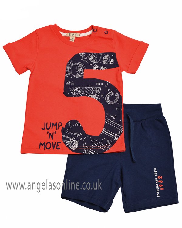 EMC Boys Red & Navy Summer Number 5 Top & Short Set CO255619 Red